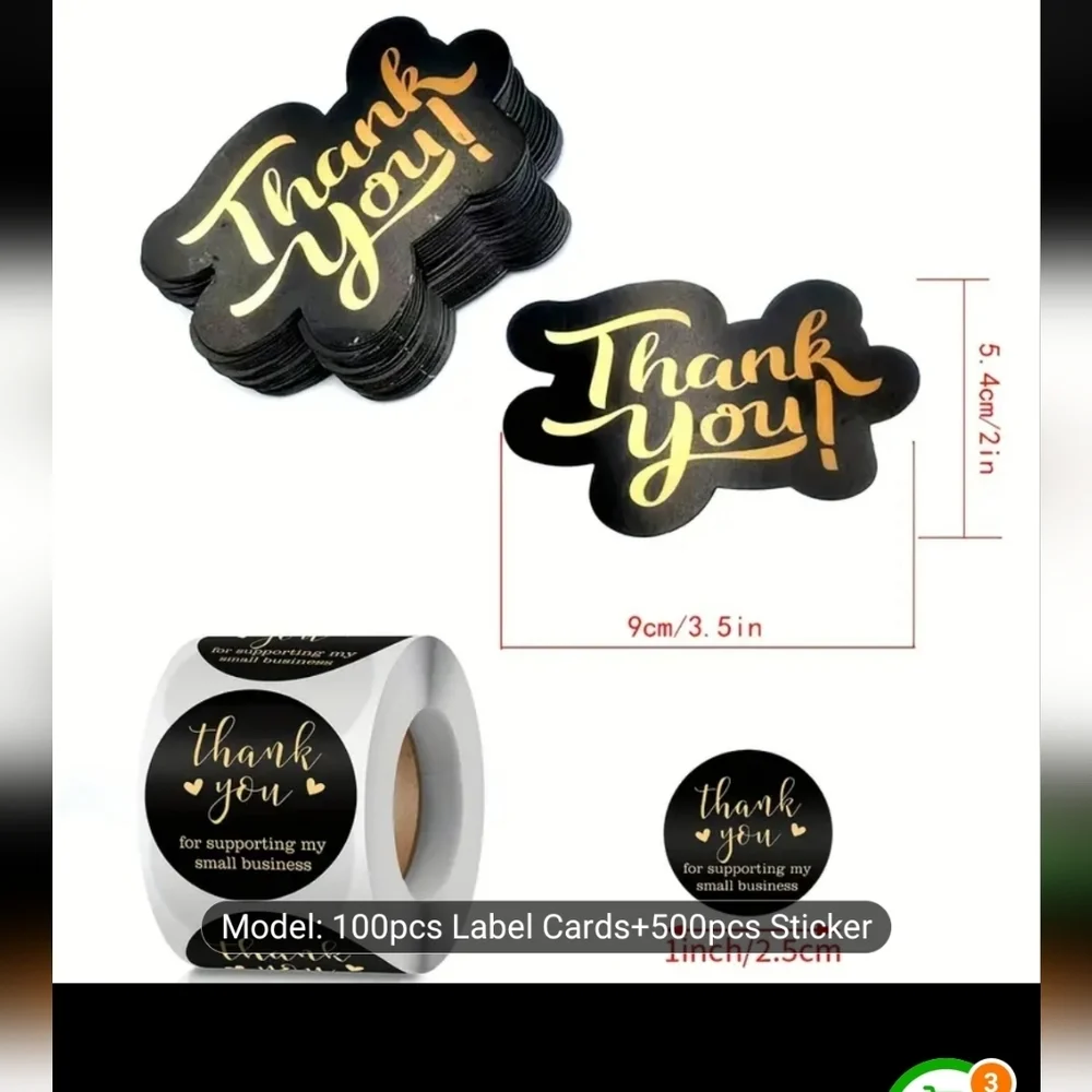 Thank You Cards & Stickers Set. 600 Count Total. 500 Stickers, 100 Cards - Picture 2 of 2